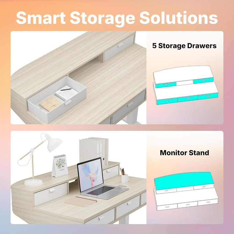 Standing Desk with Drawers Natural C-Clamp