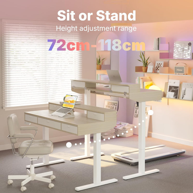 Standing Desk with Drawers Natural C-Clamp