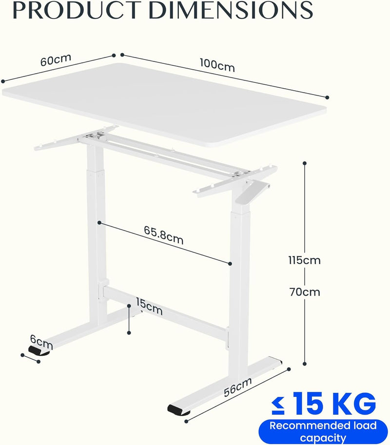 Small Standing Desk with Wheels Pneumatic Height