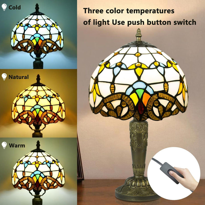 Small Tiffany Style Table Lamp 3 Colour Temperatures