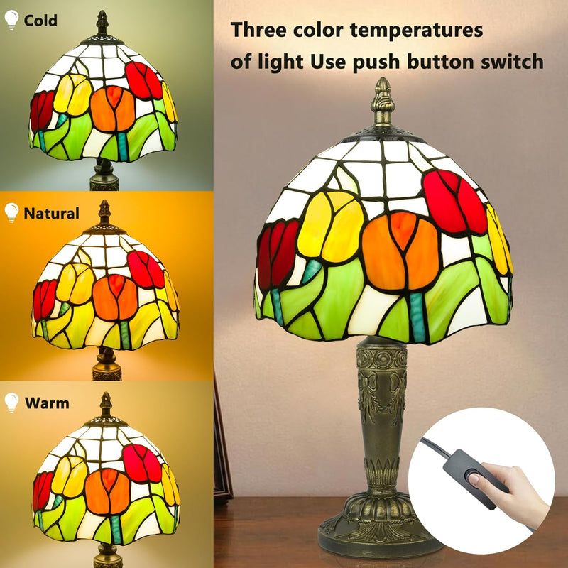 Small Tiffany Style Table Lamp 3 Colour Temperatures