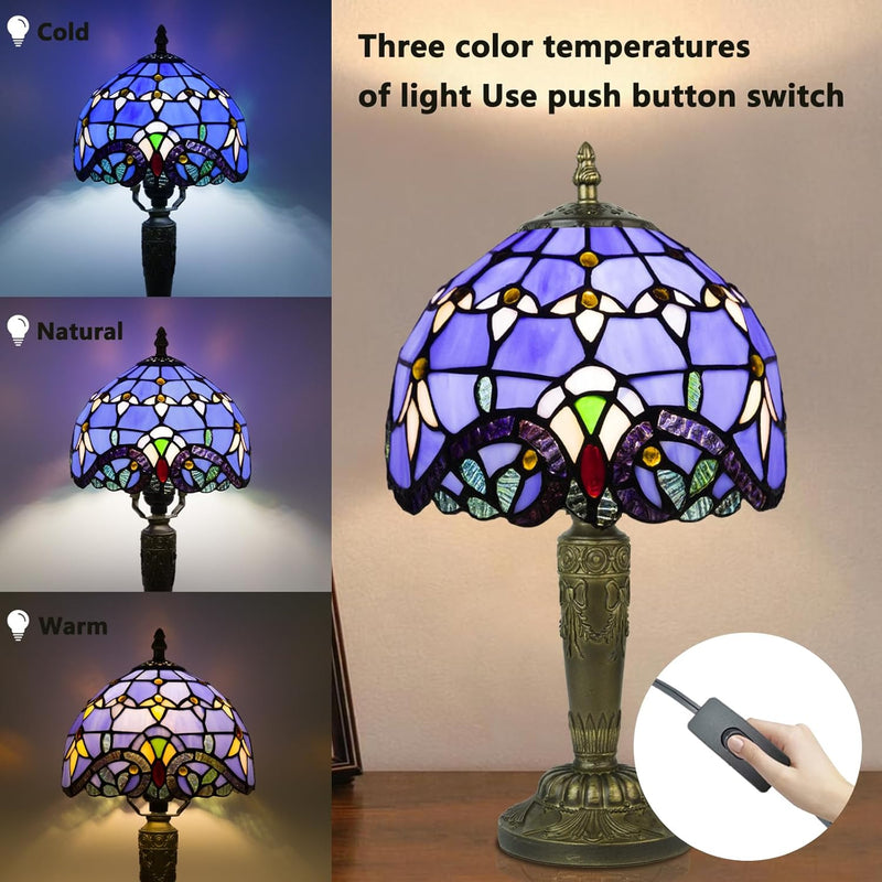 Small Tiffany Style Table Lamp 3 Colour Temperatures
