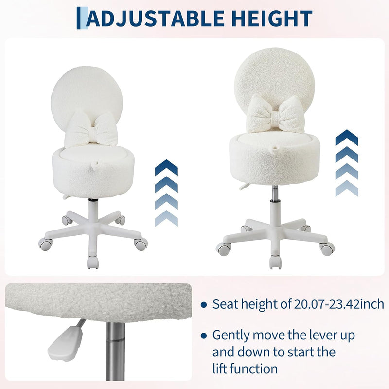 Small Vanity Chair with Wheels 9L Hidden Storage