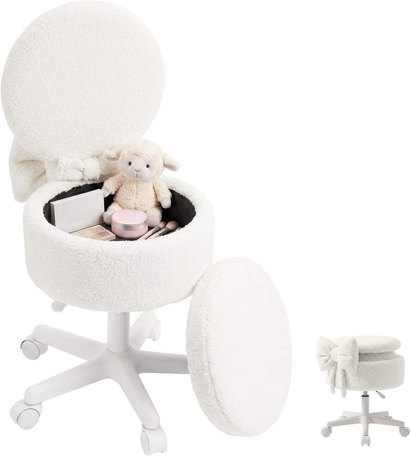 Small Vanity Chair with Wheels 9L Hidden Storage