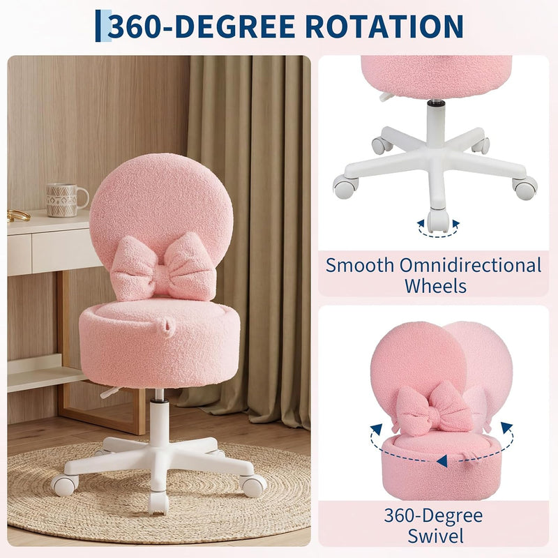 Small Vanity Chair with Wheels 9L Hidden Storage