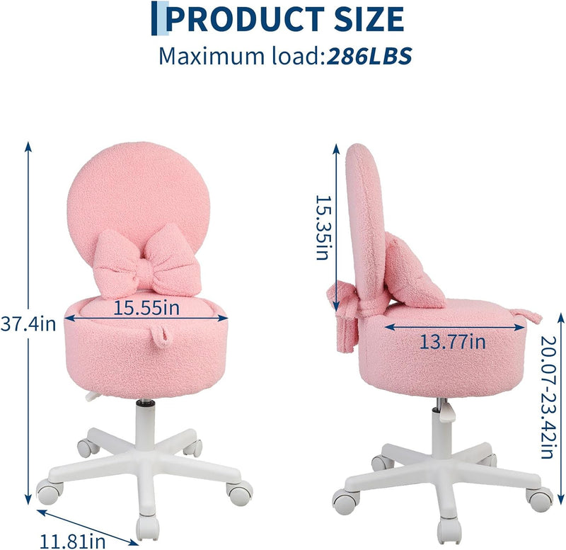 Small Vanity Chair with Wheels 9L Hidden Storage