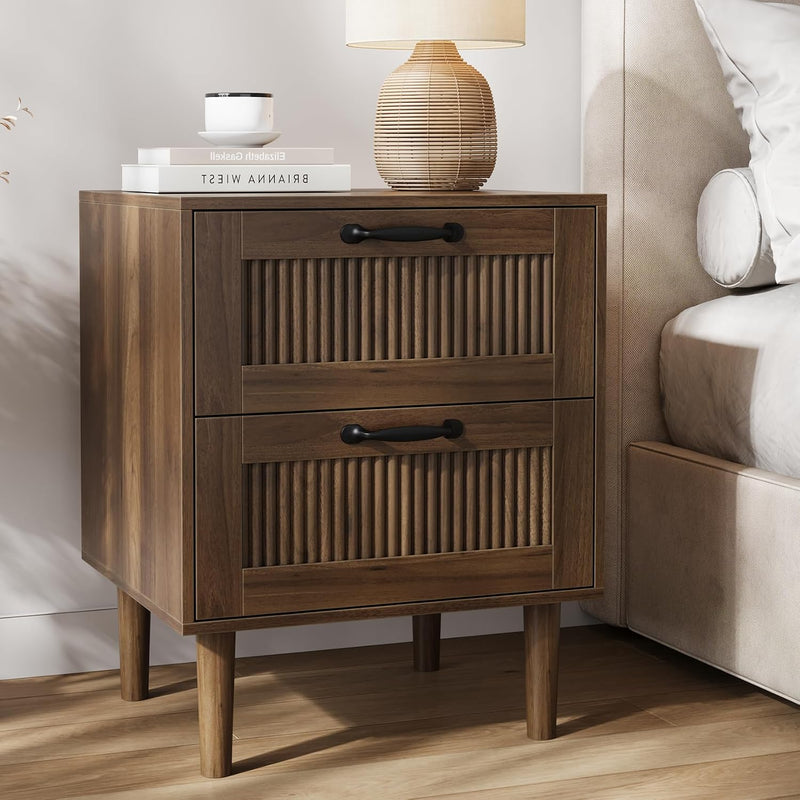 Smart Fende Fluted Nightstand with 2 Drawers Bedside