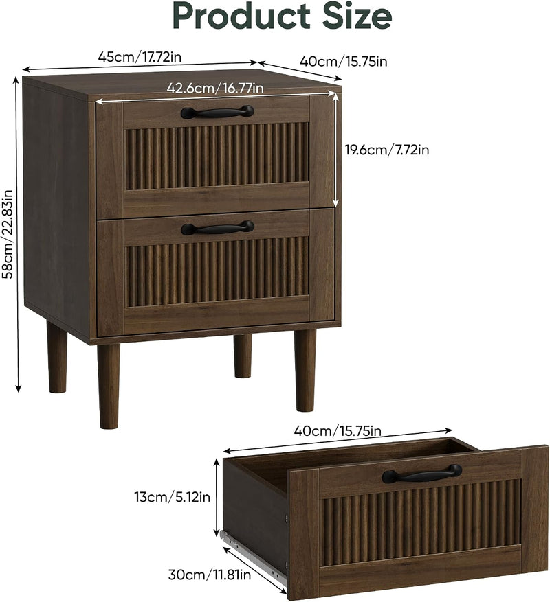 Smart Fende Fluted Nightstand with 2 Drawers Bedside