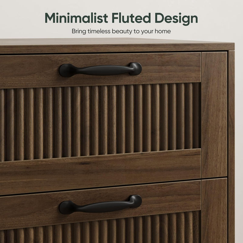 Smart Fende Fluted Nightstand with 2 Drawers Bedside