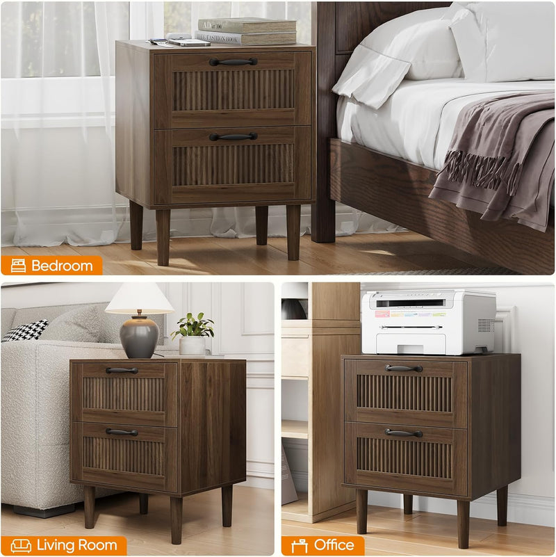 Smart Fende Fluted Nightstand with 2 Drawers Bedside