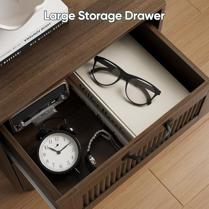 Smart Fende Fluted Nightstand with 2 Drawers Bedside