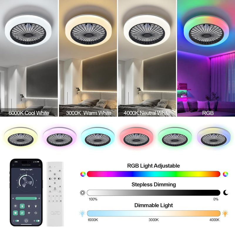 Smart RGB Ceiling Fans with Lights App Remote