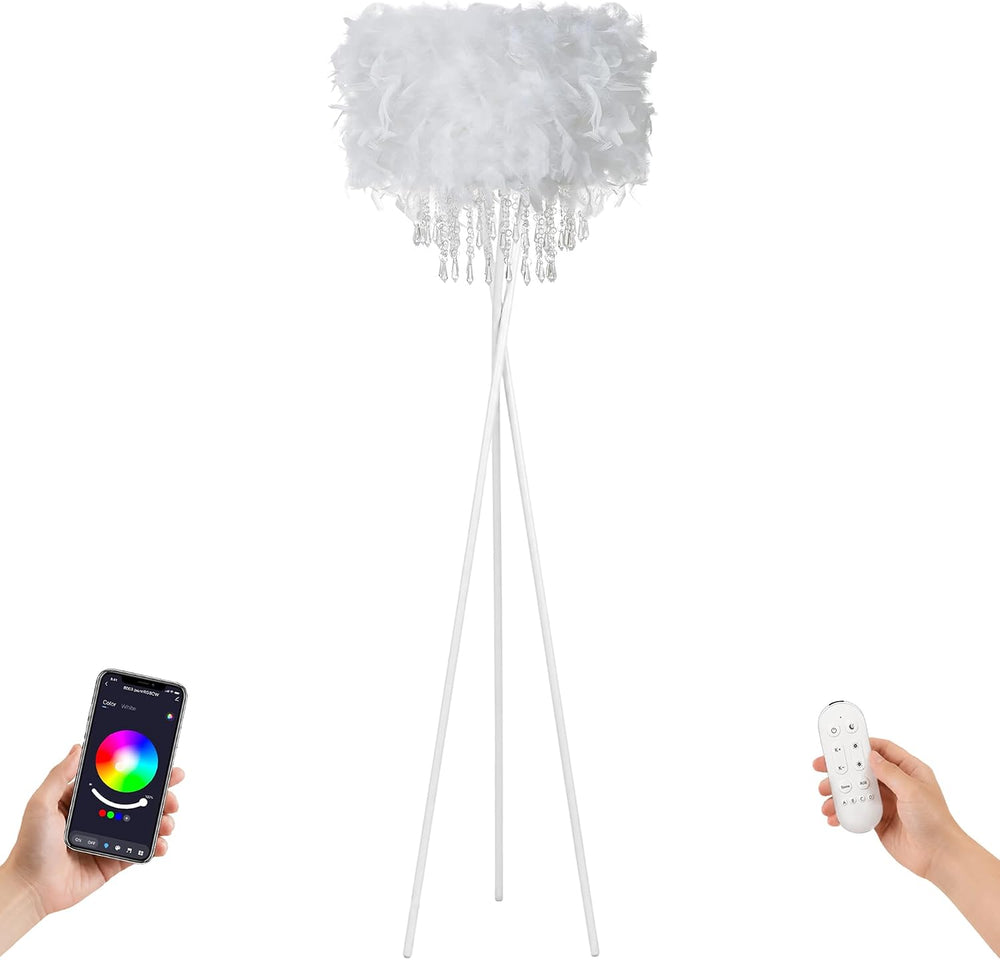 Smart Tripod Floor Lamp with Feather Shade Acrylic