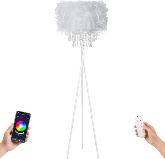 Smart Tripod Floor Lamp with Feather Shade Acrylic