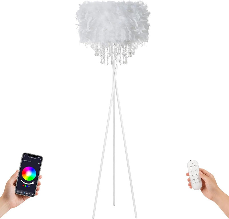 Smart Tripod Floor Lamp with Feather Shade Acrylic
