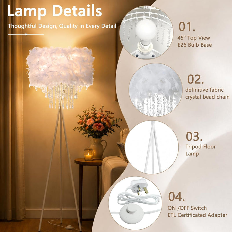 Smart Tripod Floor Lamp with Feather Shade Acrylic