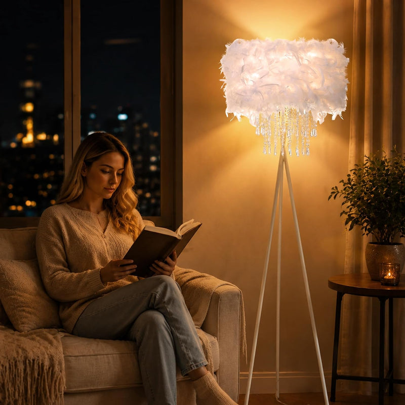 Smart Tripod Floor Lamp with Feather Shade Acrylic