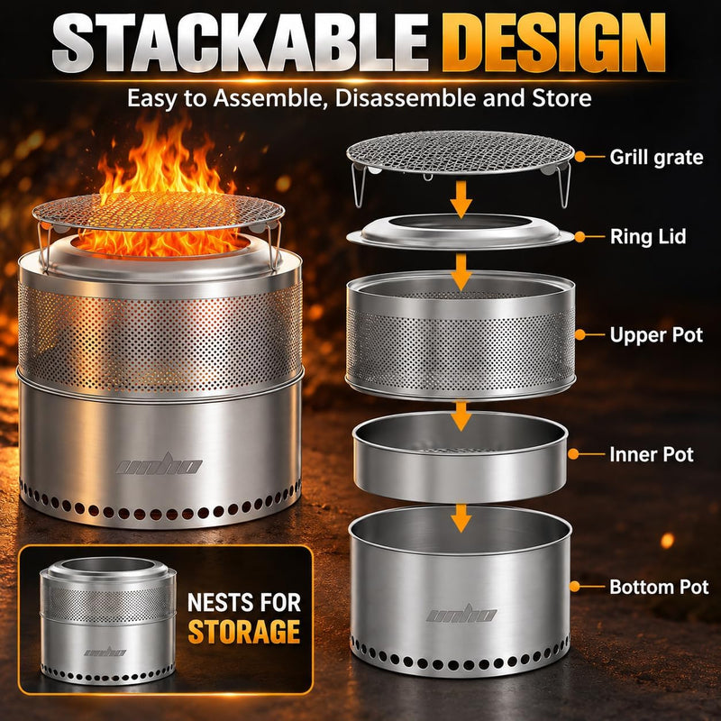 Smokeless Fire Pit 304 Stainless Steel Portable Wood