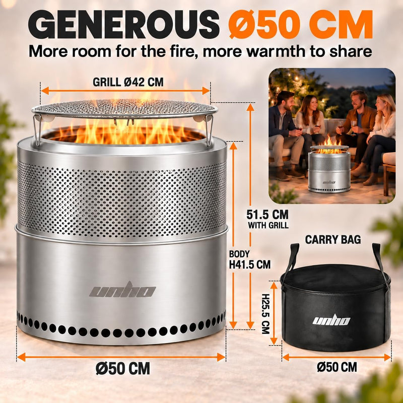 Smokeless Fire Pit 304 Stainless Steel Portable Wood