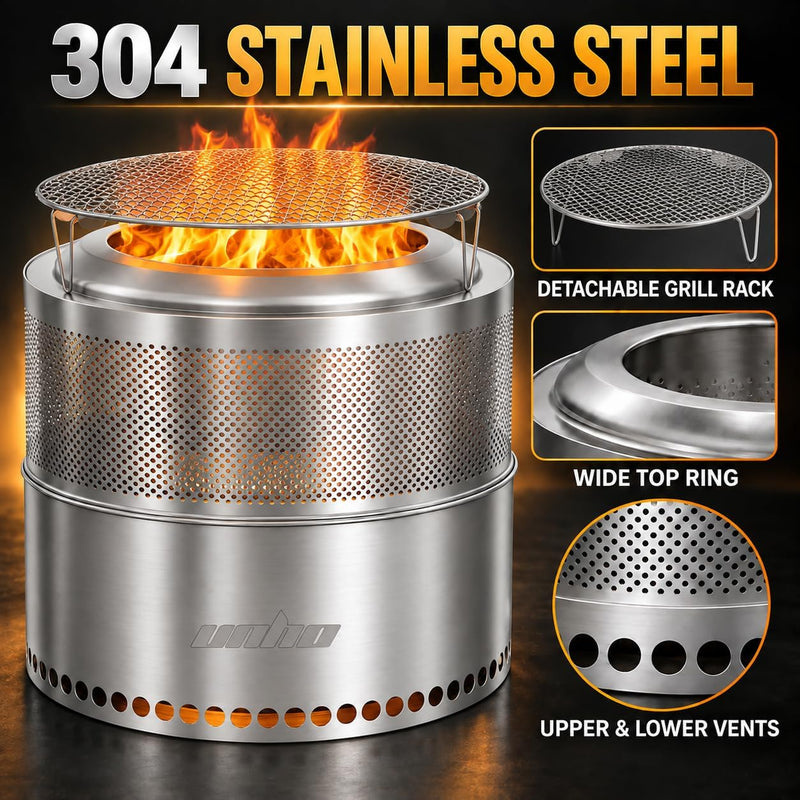 Smokeless Fire Pit 304 Stainless Steel Portable Wood