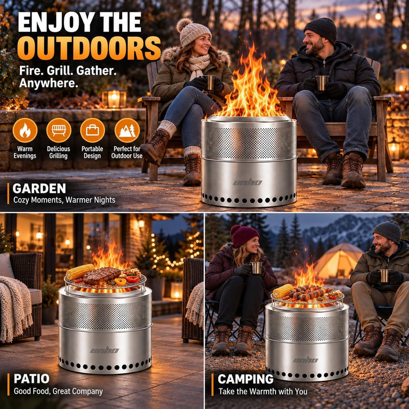 Smokeless Fire Pit 304 Stainless Steel Portable Wood