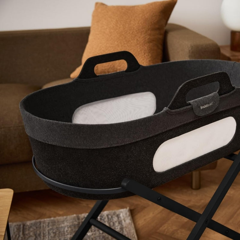 Snuzbaskit Moses Basket with Mattress Folding Stand Bundle
