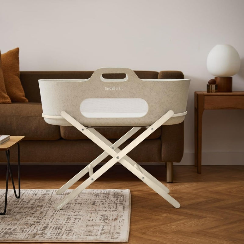 Snuzbaskit Moses Basket with Mattress Folding Stand Bundle