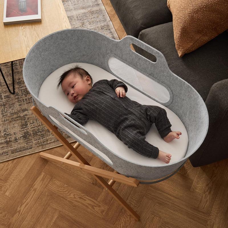 Snuzbaskit Moses Basket with Mattress Folding Stand Bundle