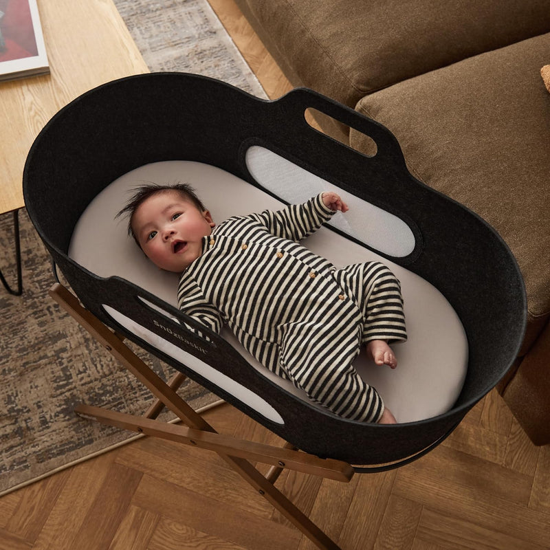 Snuzbaskit Moses Basket with Mattress Folding Stand Bundle