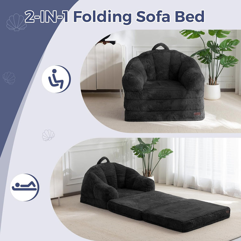 Sofa Bed Folding Bean Bag Chair Faux Fur