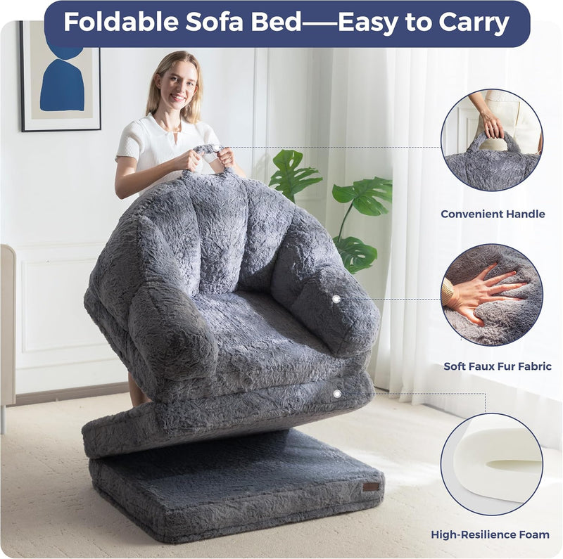 Sofa Bed Folding Bean Bag Chair Faux Fur