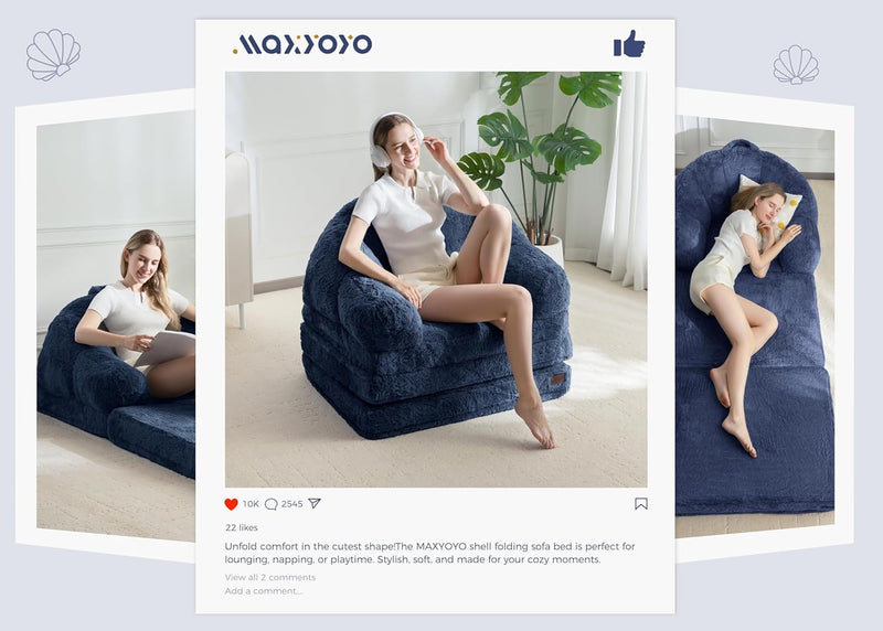 Sofa Bed Folding Bean Bag Chair Faux Fur