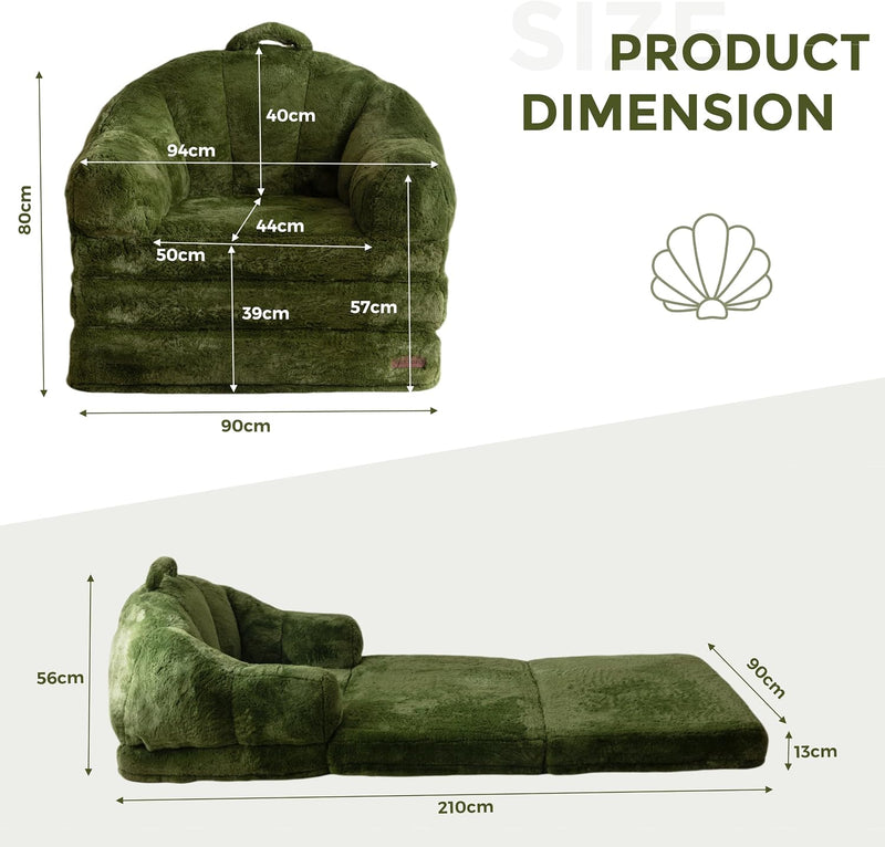 Sofa Bed Folding Bean Bag Chair Faux Fur