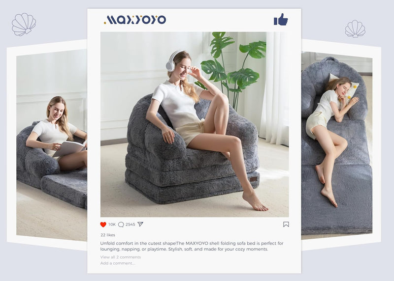 Sofa Bed Folding Bean Bag Chair Faux Fur