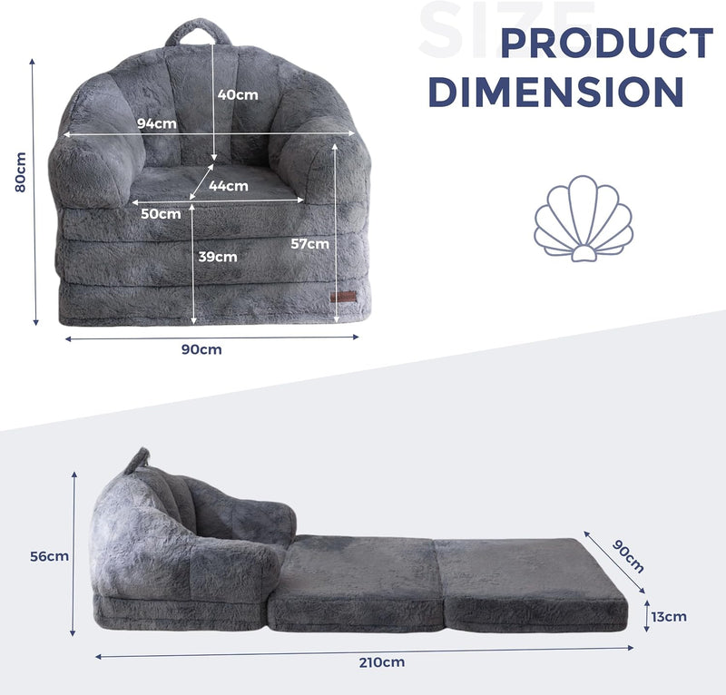 Sofa Bed Folding Bean Bag Chair Faux Fur
