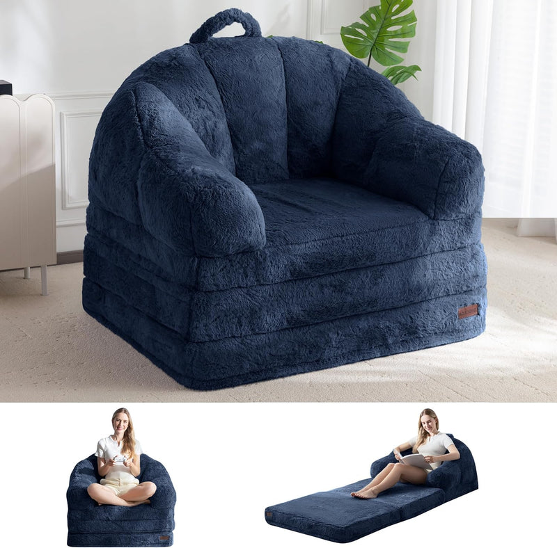Sofa Bed Folding Bean Bag Chair Faux Fur