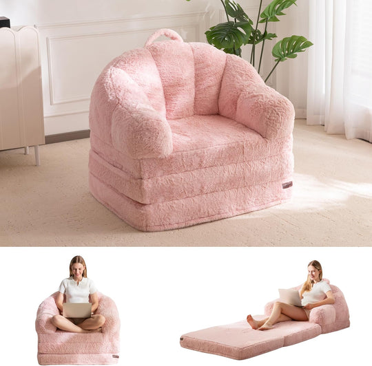 Sofa Bed Folding Bean Bag Chair Faux Fur