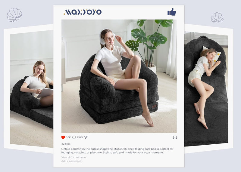 Sofa Bed Folding Bean Bag Chair Faux Fur