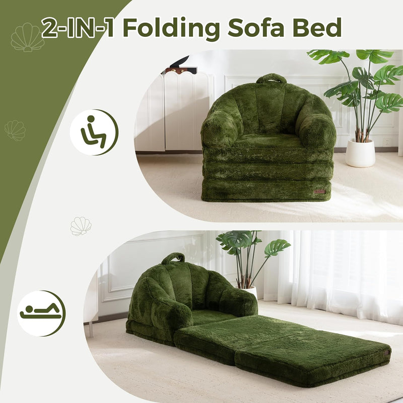 Sofa Bed Folding Bean Bag Chair Faux Fur