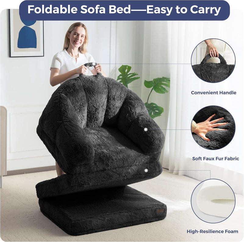 Sofa Bed Folding Bean Bag Chair Faux Fur