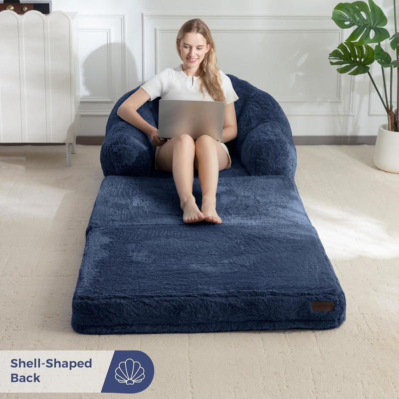 Sofa Bed Folding Bean Bag Chair Faux Fur