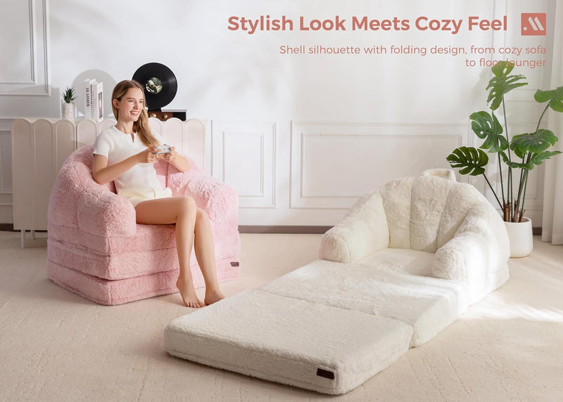 Sofa Bed Folding Bean Bag Chair Faux Fur