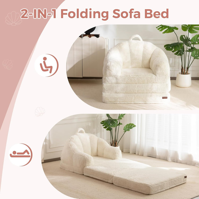 Sofa Bed Folding Bean Bag Chair Faux Fur