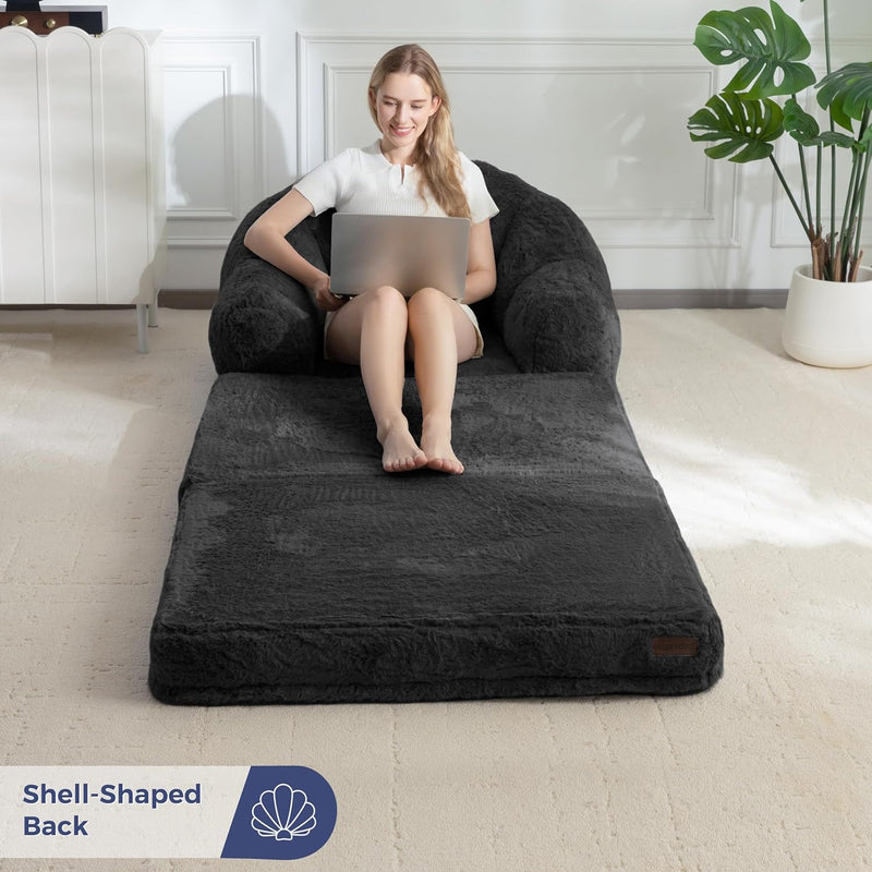 Sofa Bed Folding Bean Bag Chair Faux Fur