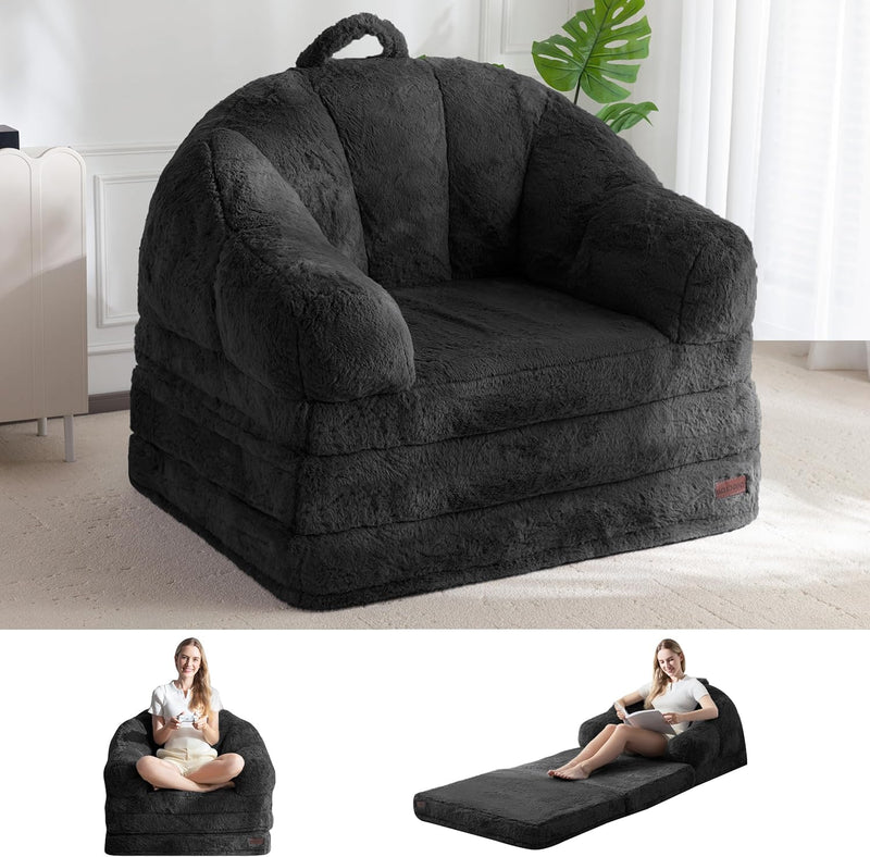 Sofa Bed Folding Bean Bag Chair Faux Fur