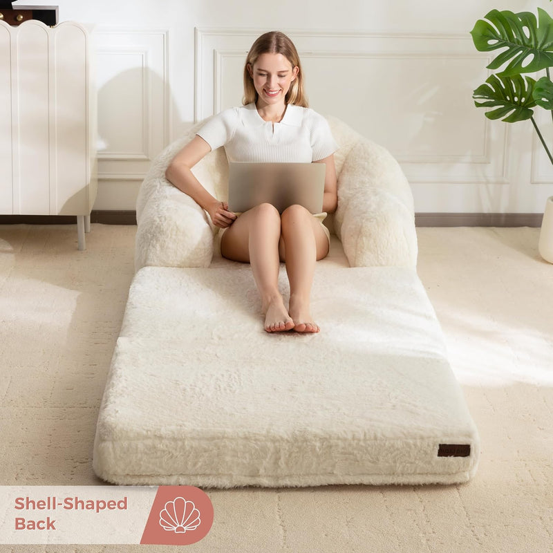 Sofa Bed Folding Bean Bag Chair Faux Fur