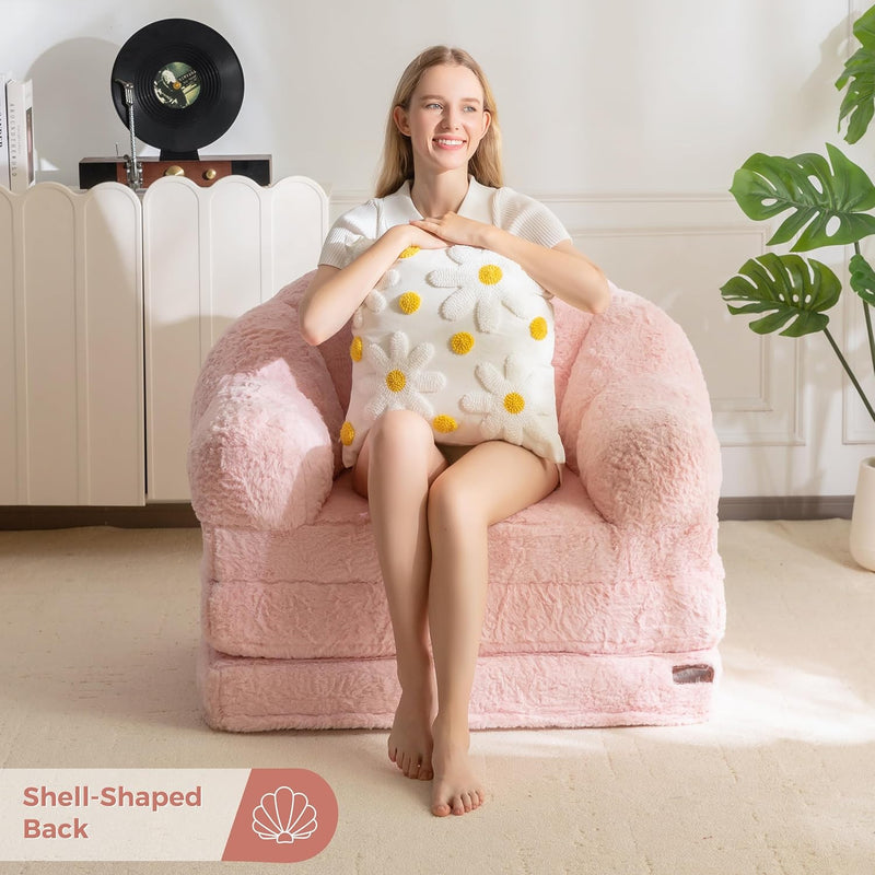 Sofa Bed Folding Bean Bag Chair Faux Fur