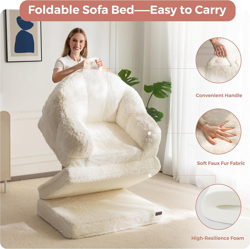 Sofa Bed Folding Bean Bag Chair Faux Fur