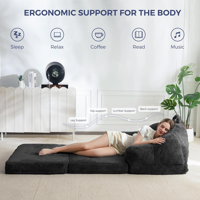 Sofa Bed Folding Bean Bag Chair Faux Fur
