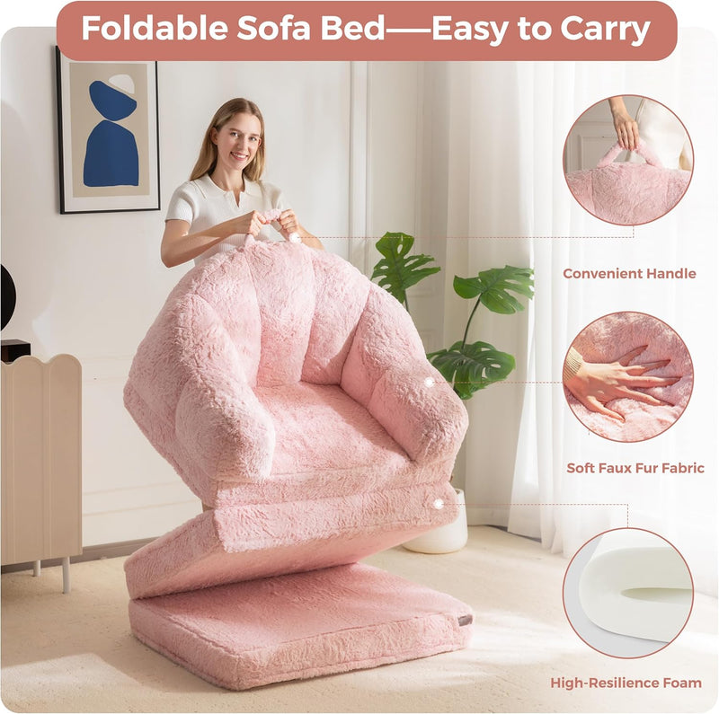 Sofa Bed Folding Bean Bag Chair Faux Fur